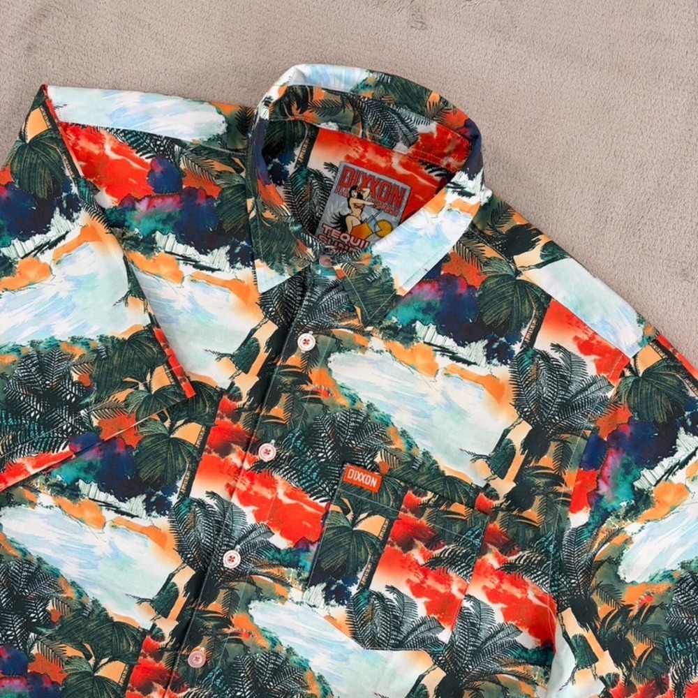 Dixxon Tequila Sunrise Shirt Men Large Tropical Hawaiian Button Up Aloha Casual